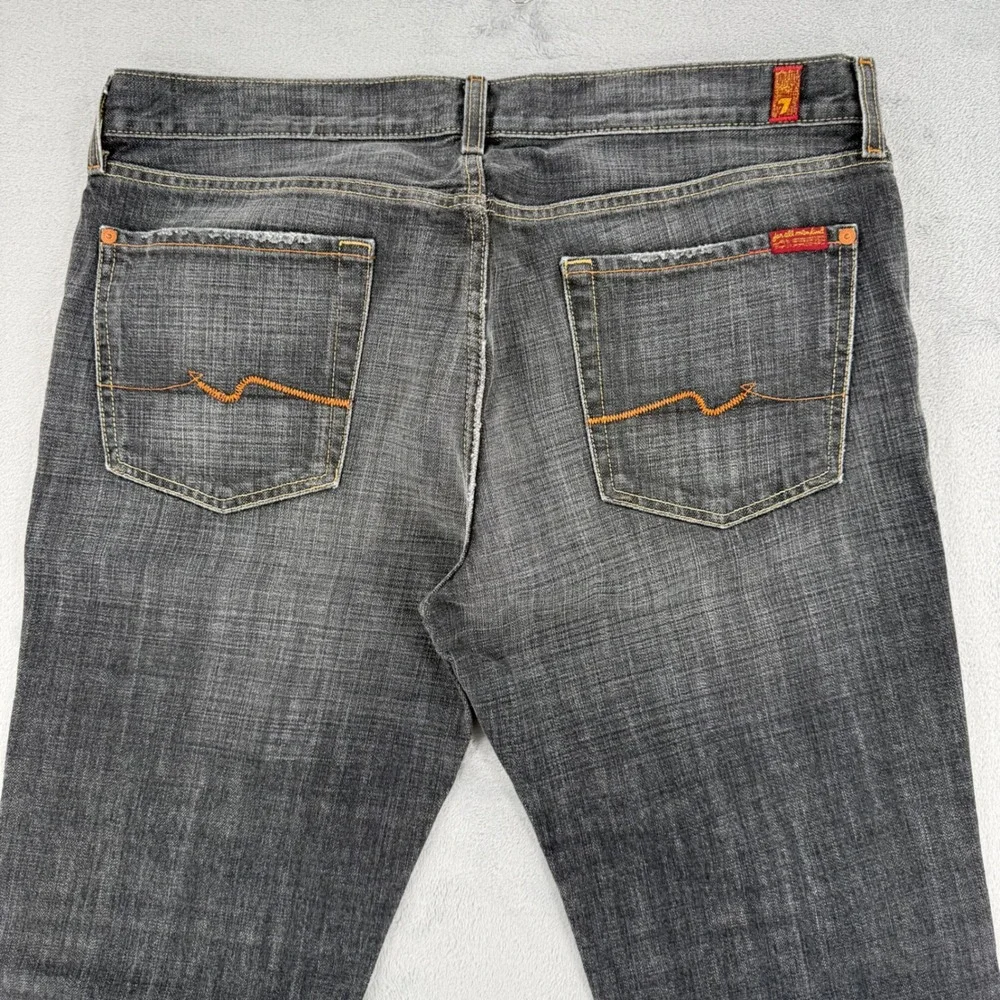 7 For All Mankind Men's Straight Jeans in Charcoal Gray with Orange Stitching